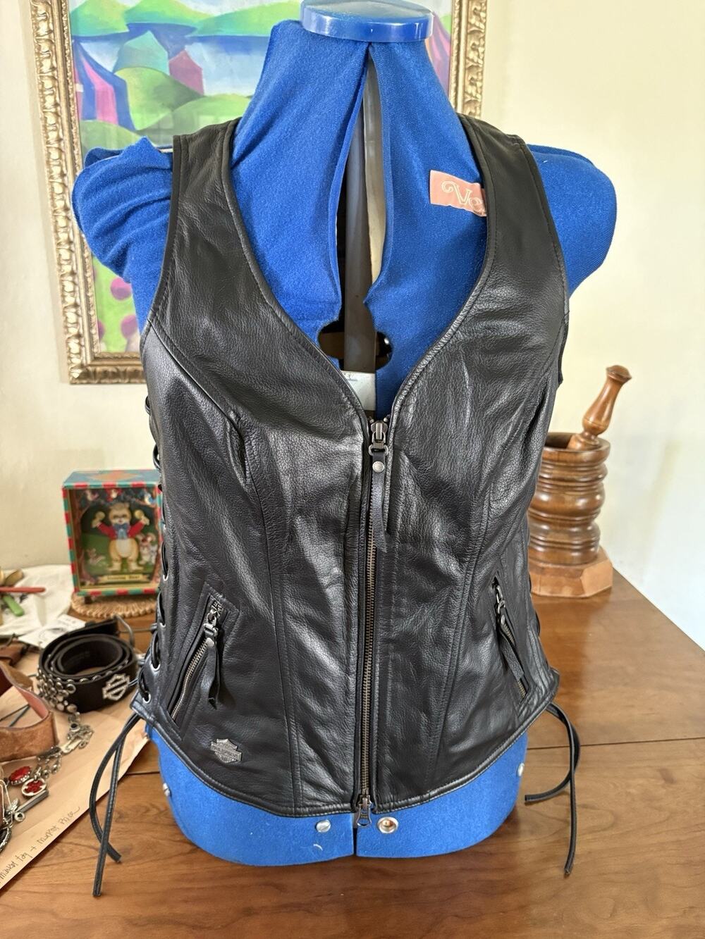 Harley Davidson Womens Avenue Leather Vest M Black Cowhide NWT 98071-14VW